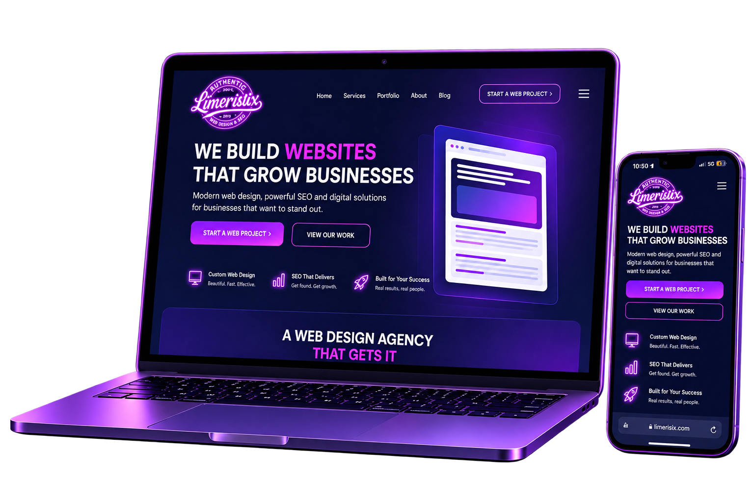 Limeristix website design displayed on a laptop and smartphone